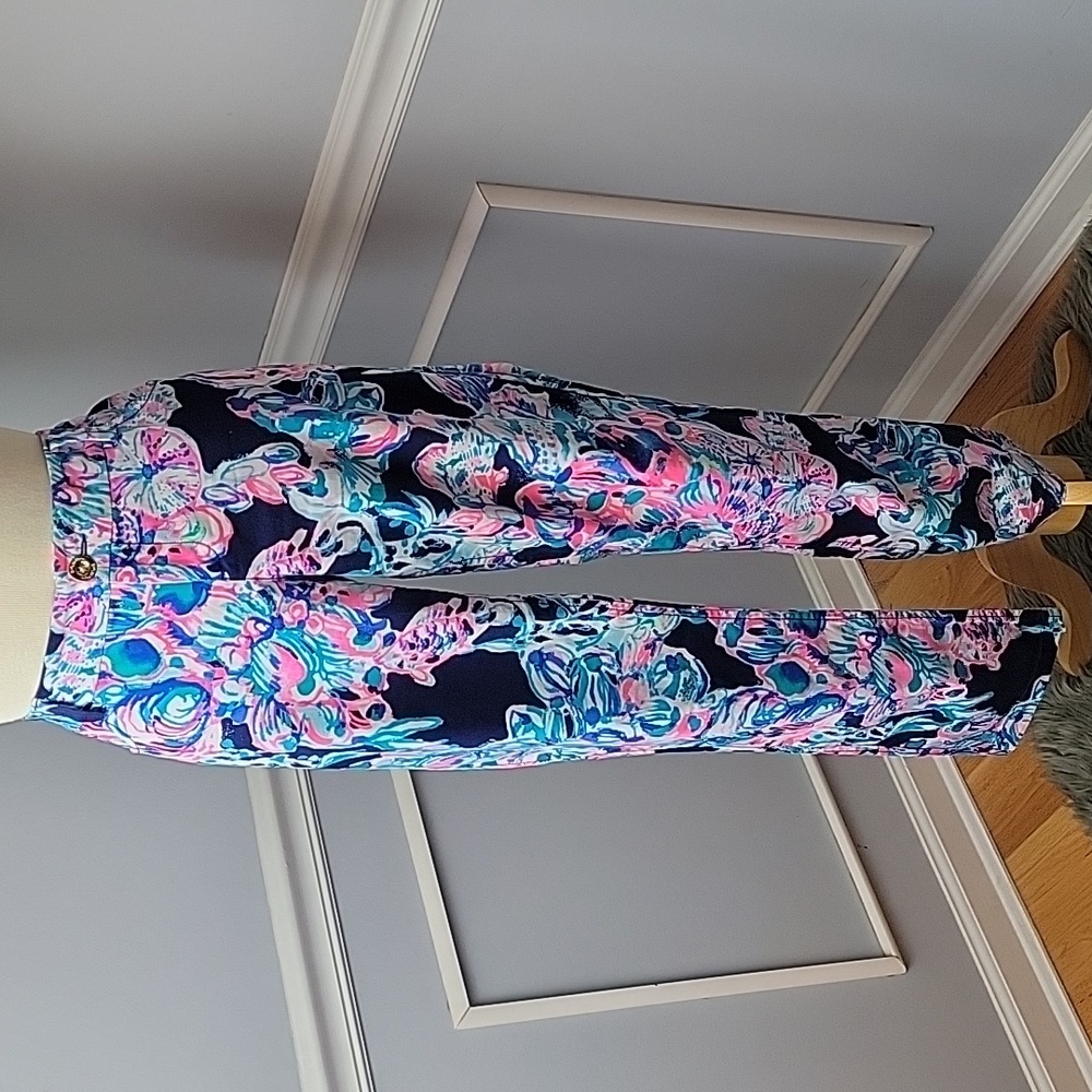 LILLY PULITZER Callahan Bright Navy Caught Up Preppy Boho Stretch Chino Pants 10